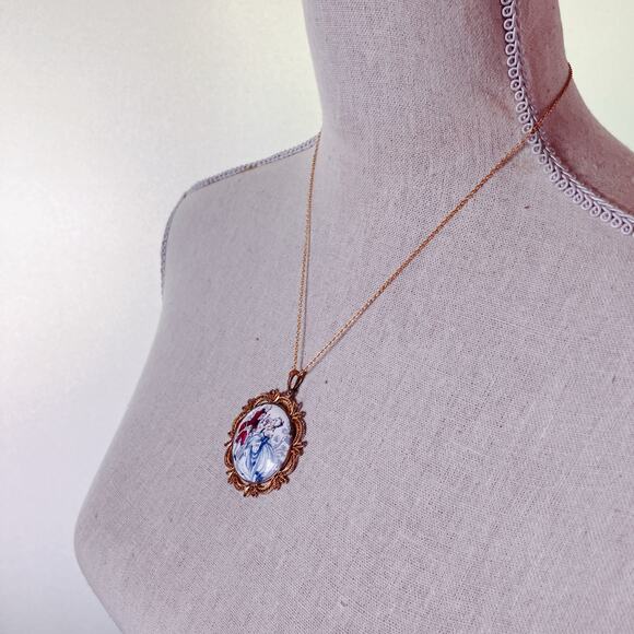 VTG 1950s Pendant Necklace Filigree Enamel French Rococo Style Prong Set MCM - Picture 4 of 13